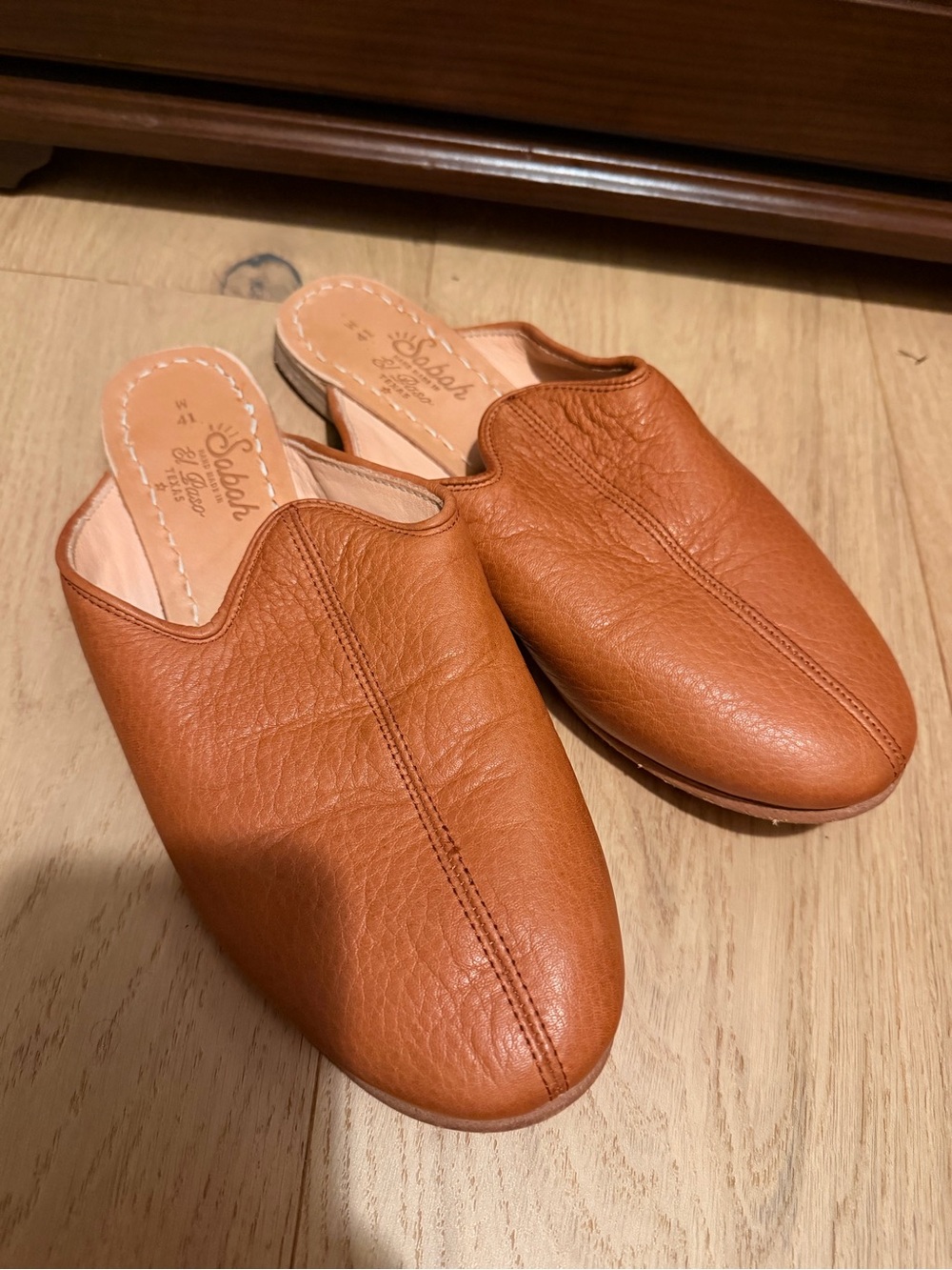 Sabah Cognac Leather Slip-On Mules